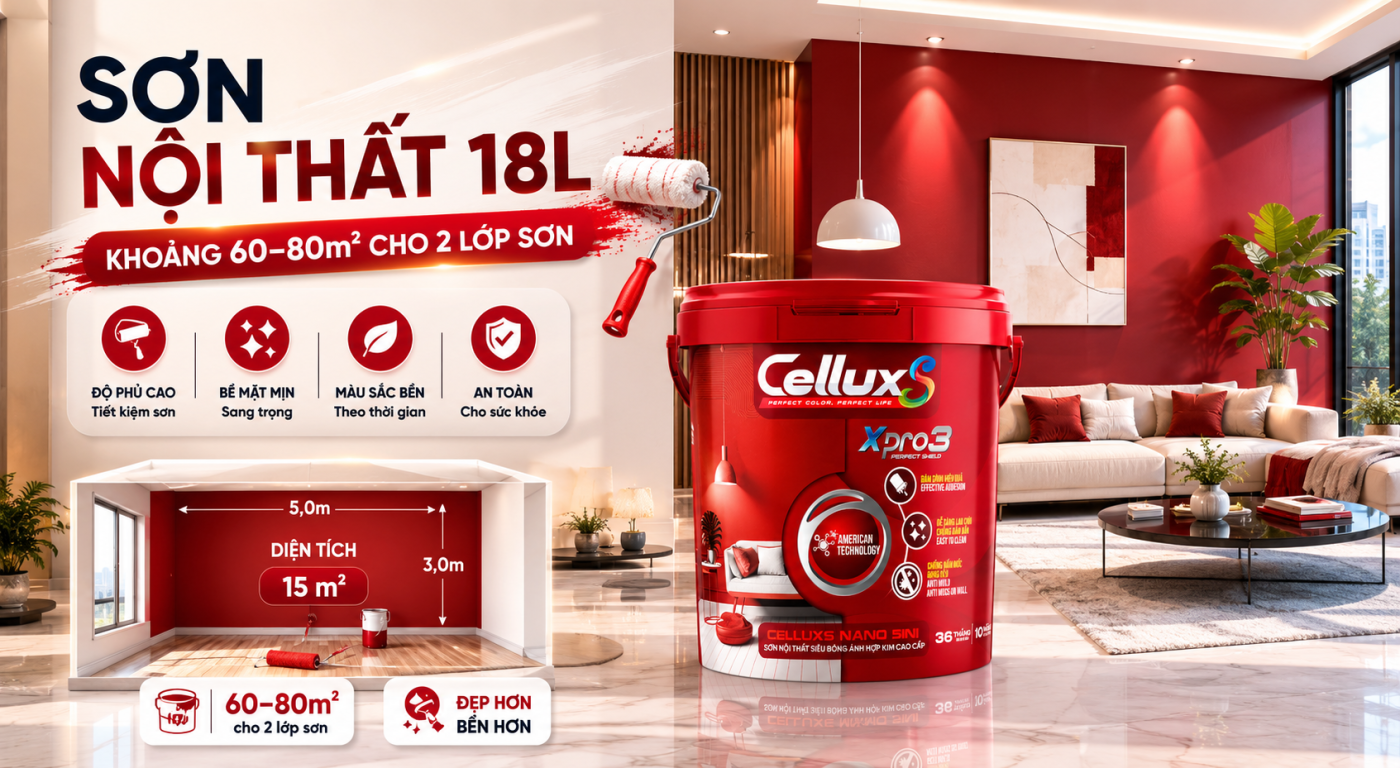 1 thùng sơn nội thất sơn được bao nhiêu m2